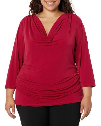 Calvin Klein Plus Size Everyday Matte Jersey Cowl Neck Long Sleeve Blouse - Red