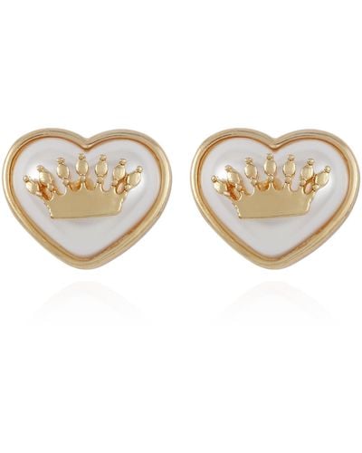Juicy Couture Goldtone Crown Logo And Imitation Pearl Heart Stud Earrings - Metallic