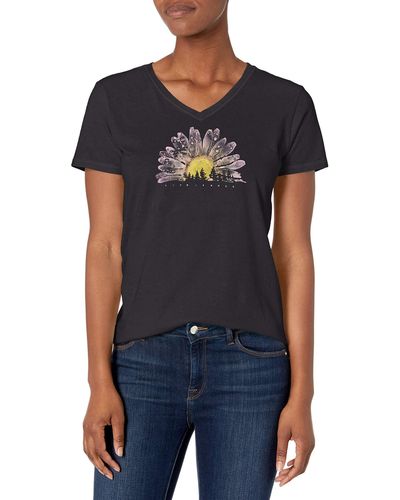 Life Is Good. Crusher Graphic V-neck T-shirt Watercolor Daisy Trees - Black