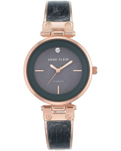 Anne Klein Ak/2512gyrg Diamond-accented Rose Gold-tone And Gray Marbleized Bangle Watch