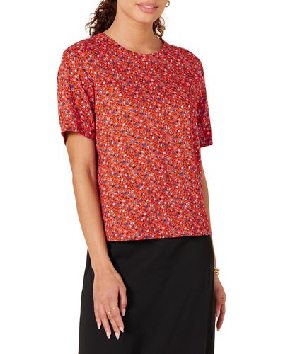 Amazon Essentials Regular-fit Georgette Short Sleeve Top - Red
