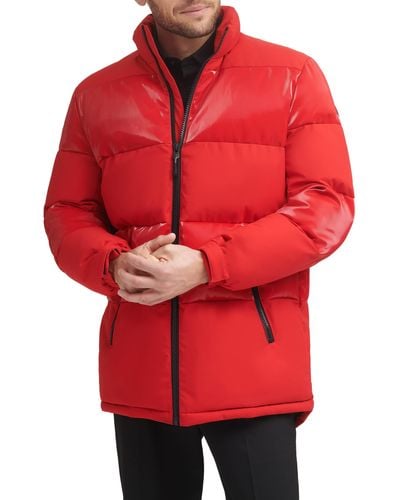 DKNY Quilted Walking Fashion Puffer - Red