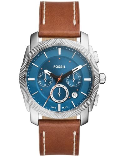 Fossil Machine Watch With Stainless Steel Or Leather Band - Blue