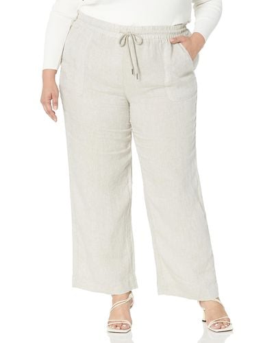 Rafaella Wide Leg Drawstring Linen Pants - White