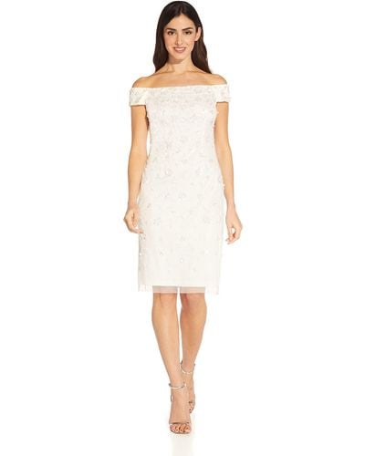 Adrianna Papell Beaded 3d Petal Dress - White