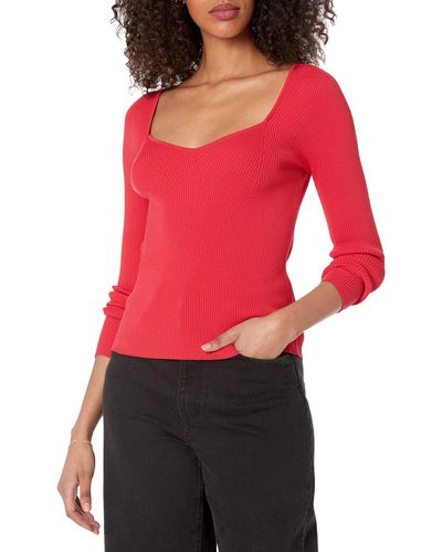 The Drop Victoria Cropped Ribbed Sweetheart Neckline Sweater Pullover - Rot