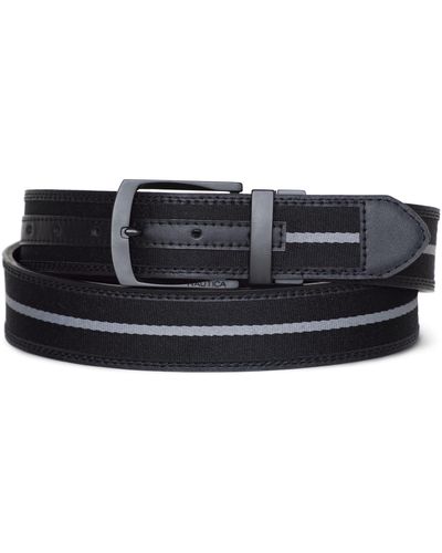 Nautica Signature Logo Stripe Leather Belt - Black