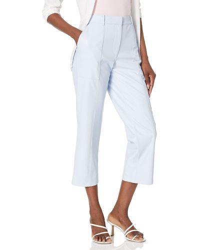 BCBGMAXAZRIA Cropped Straight Leg Pant Faux Leather Belt Loop Edge Stitch Functional Pockets Trouser - White