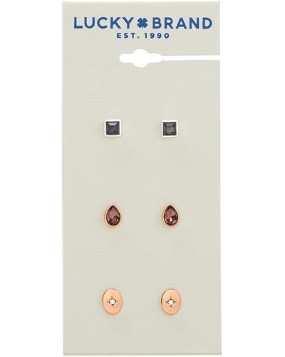 Lucky Brand Set Stone Stud Earring Set,two Tone,one Size - White