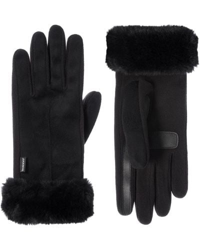 Isotoner Recycled Microsuede Gloves With Fur Cuff - Black