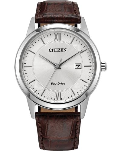 Citizen Classic Eco-drive Leather Strap Watch - Metallic