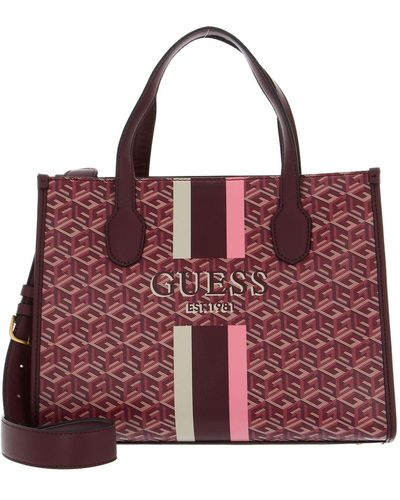 Guess Silvana Two Compartment Tote Merlot Logo - Rosso