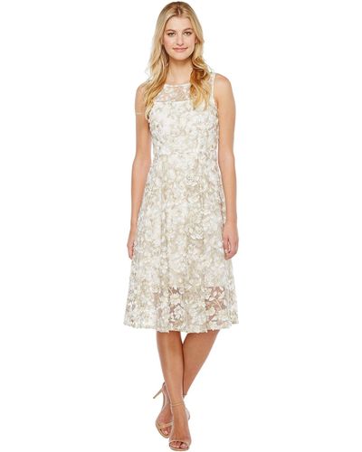 Adrianna Papell 3d Embroidery Fit And Flare Dress - White
