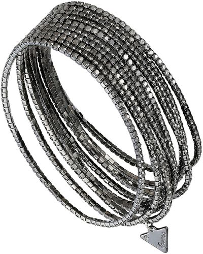 Guess Silver-tone 10 Piece Rhinestone Stretch Bracelet Set - Metallic