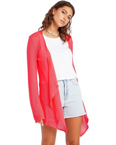Volcom Womens Go Go Wrap Open Front Cardigan Sweater - Red