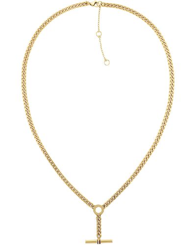 Tommy Hilfiger Jewelry Ionic Plated Thin Gold Steel Pendant With Chain,color: Gold Plated - Multicolor