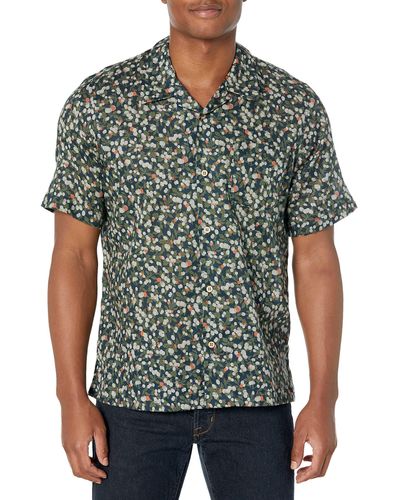 Naked & Famous Mens Aloha Fit In Fruit Print- Navy Button Down Shirt - Green