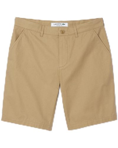 Lacoste Solid Straight Fit Chino Bermudas - Natural