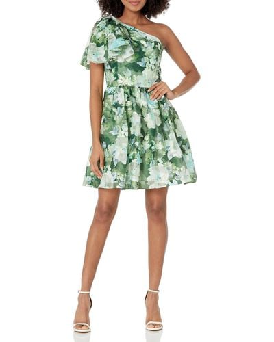 Shoshanna Val One Shoulder Floral Mini Dress - Green