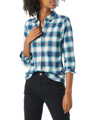 Goodthreads Brushed Flannel Drop-shoulder Long-sleeve Shirt - Blue