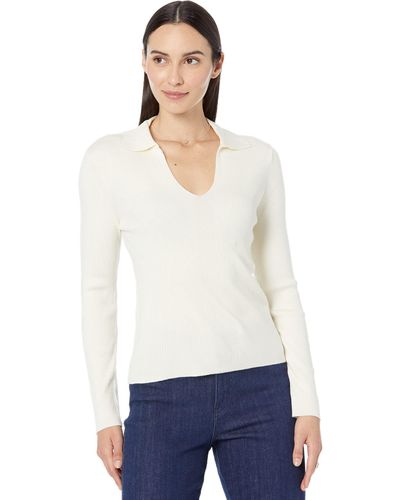Calvin Klein Johnny Collar V Neck Lightweight Long Sleeve Comfortable Sweater - White