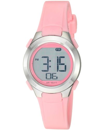 Amazon Essentials Digital Chronograph Silver-tone And Pink Resin Strap Watch - Multicolor