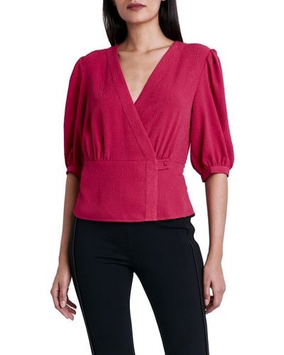 BCBGMAXAZRIA Short Sleeve Top With Lace - Red