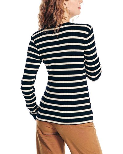 Nautica Striped Long-sleeve Rib-knit Top - Black
