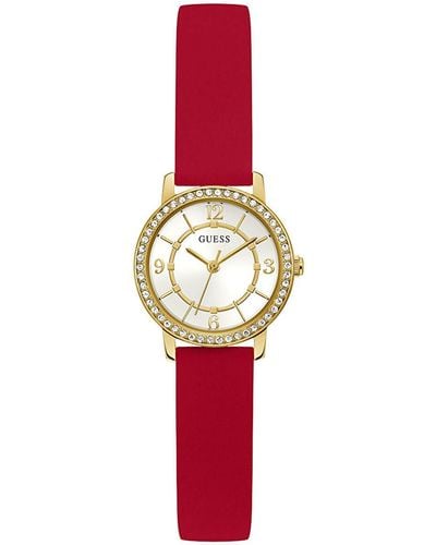 Guess Red Strap White Dial Gold Tone