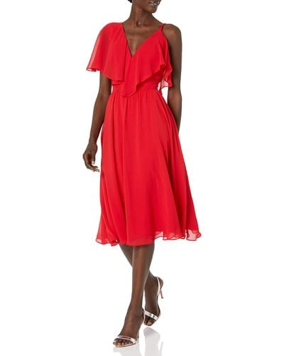 Dress the Population Claudia Sleeveless Ruffle Fit & Flare Midi Dress Dress - Red