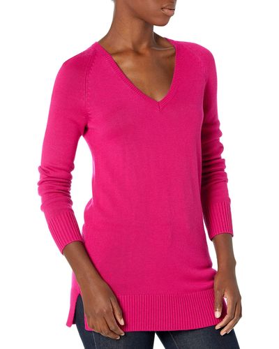 Lark & Ro Long Sleeve Tunic V-neck Sweater - Pink