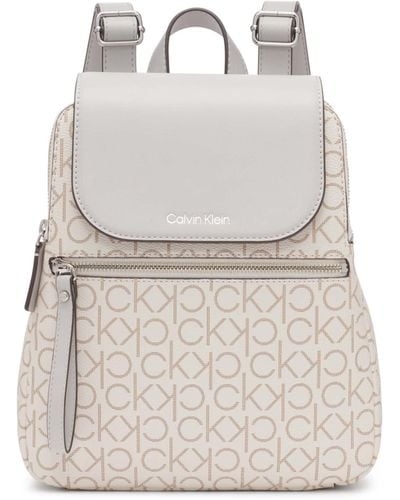 Calvin Klein Reyna Signature Key Item Flap Backpack - White