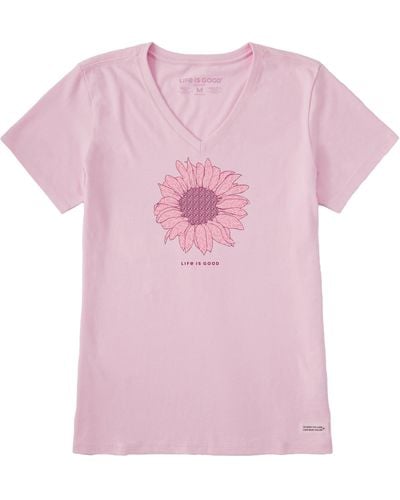 Life Is Good. Blooming French Flower Short Sleeve Cotton Tee - Pink