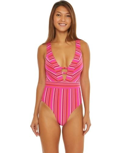 Trina Turk Standard Marai Plunge Neck One Piece Swimsuit-bathing Suits - Pink