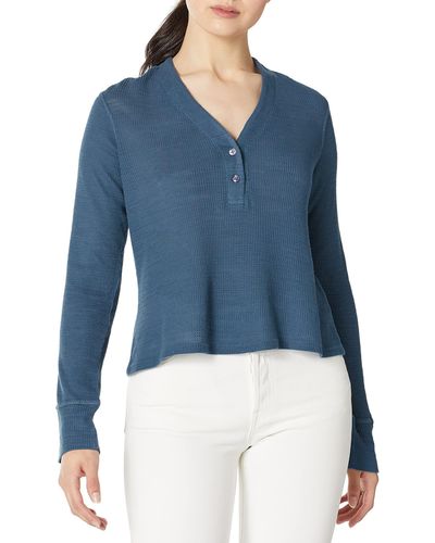 Monrow Tissue Thermal Henley - Blue
