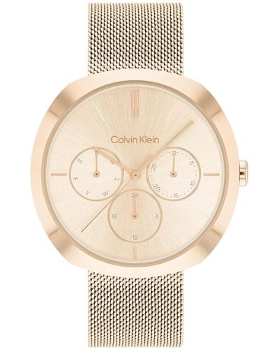 Calvin Klein Women's Carnation Gold Mesh Watch - Multi-function, Timeless Sophistication (model: 25200340) - Natural