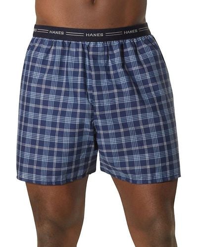 Hanes 2-pack Exposed Waistband Woven Boxers - Blue