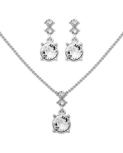 Nine West Silver-tone And Crystal Necklace And Earrings Set - Metallic