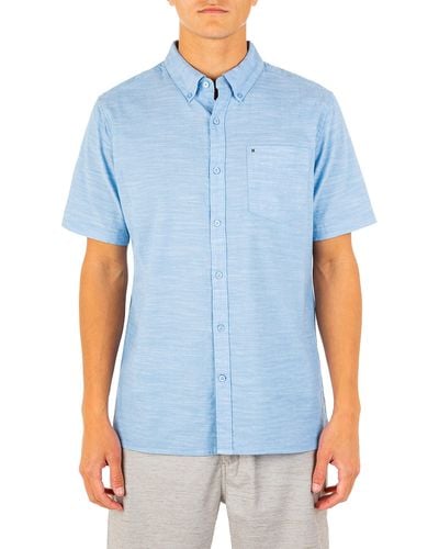 Hurley Mens One And Only Textured Short Sleeve Up Button Down Shirt - Blue