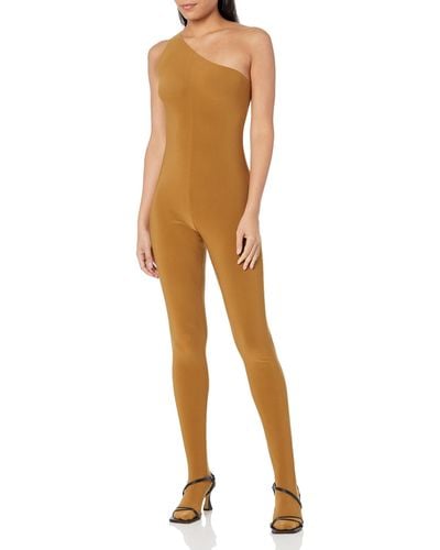 Norma Kamali One Shoulder Catsuit W/footsie - Natural