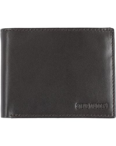 Steve Madden Leather Rfid Blocking Wallet With Extra Capacity Id Window, Brown, One Size - Black