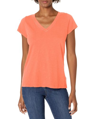 Velvet By Graham & Spencer Womens Jilian Originals V-neck Tee T Shirt - Orange