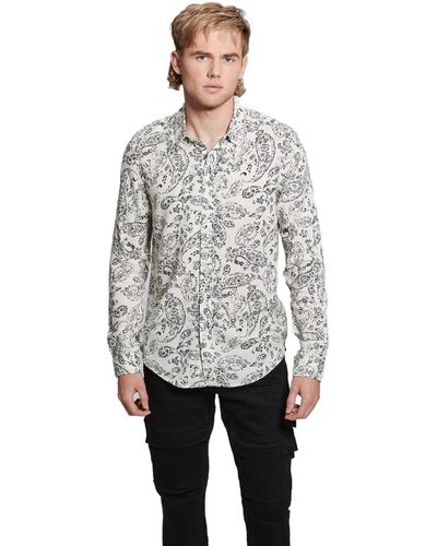 Guess Long Sleeve Eco Rayon Shirt - Gray