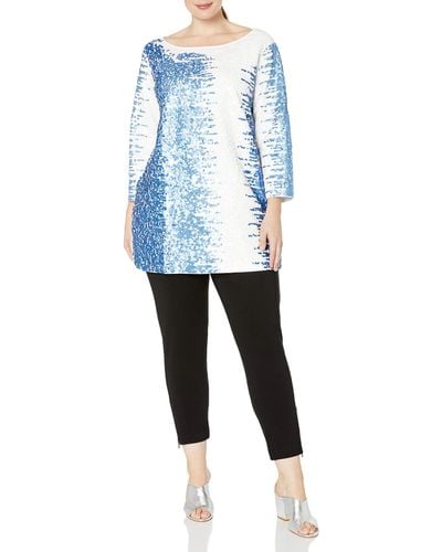 Joan Vass Plus Sequined Pima Cotton Tunic - Blue