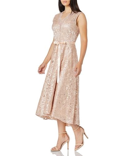 Tahari By Arthur S. Levine Sleeveless Embroidered Lace - Natural