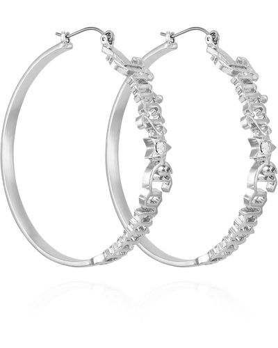 Juicy Couture Silvertone Glass Stone Hoop Earrings - White