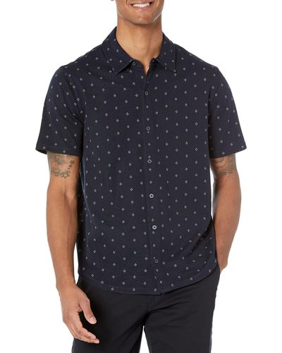 Vince S Jacquard S/s Button Down Shirt,coastal/off White,medium - Blue