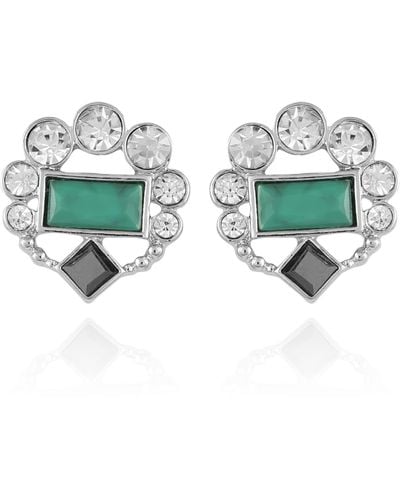 Guess Silver Tone Jade Colored Stone Button Earrings - Green