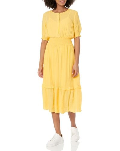Nanette Lepore Maxi Caribbean Texture Dress With Smock Waist And Button Chest - Yellow