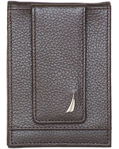 Nautica Front Pocket Leather Wallet And Money Clip - Gray